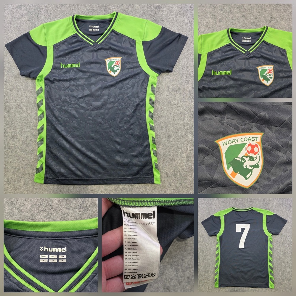 White Coast Soccer Jersey Mens XS Gray Green Hummel Elephant Crest 7 Shirt‎